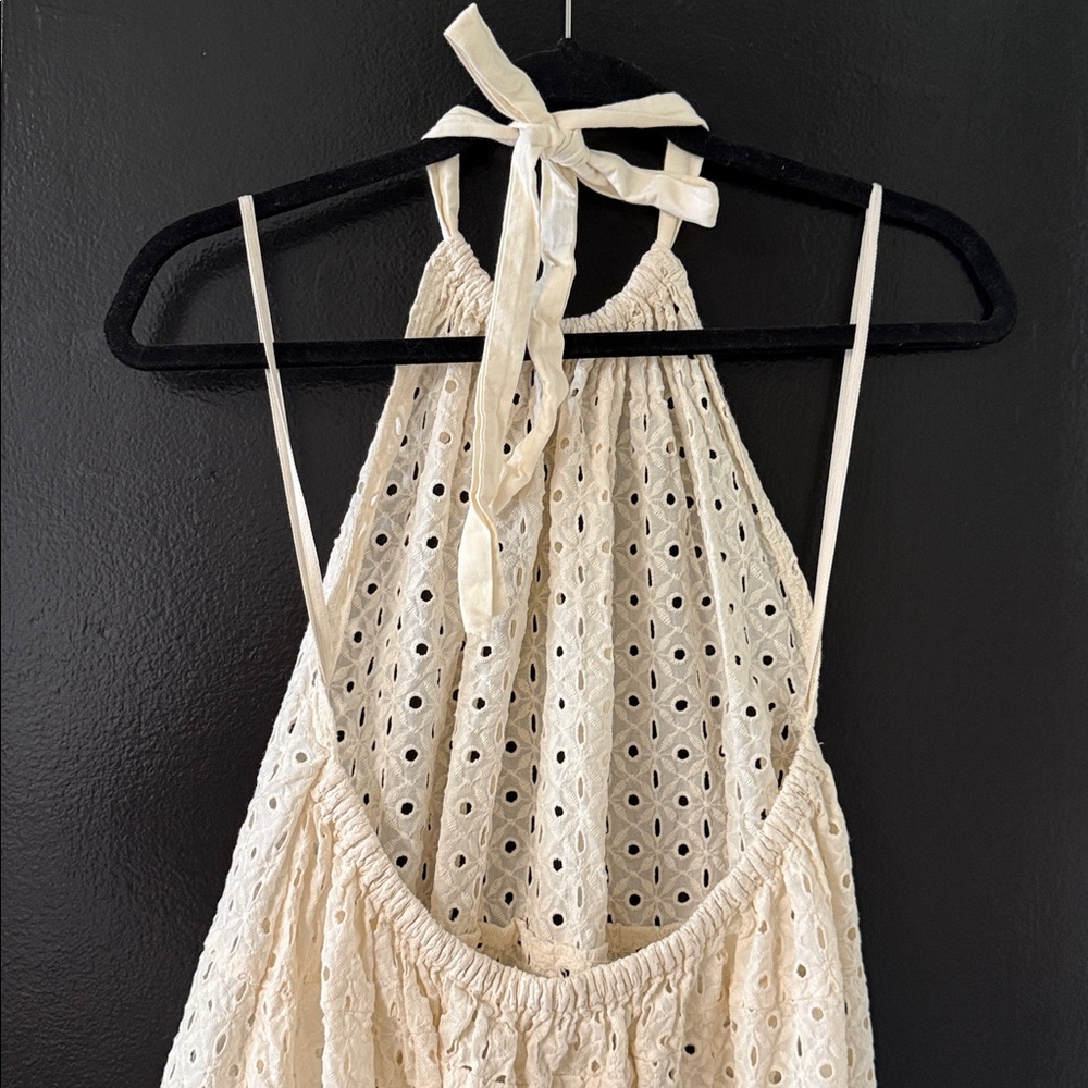 Vitamin A Women's Eyelet Halter Maxi Cover Up Dress in a cream-colored cotton - Picture 6 of 14